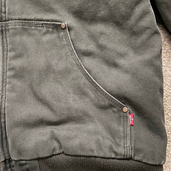 Men's Levi's Cotton Workwear Sherpa-Lined Hooded Bomber Jacket Coat Olive Large - Picture 12 of 12